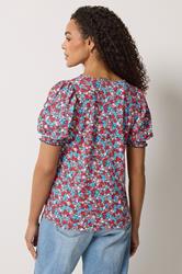 M&Co Blue Ditsy Floral Puff Sleeve Top | M&Co 2