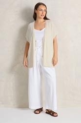 EVANS Plus Size Cream Tape Yarn Short Sleeve Cardigan | Evans 1