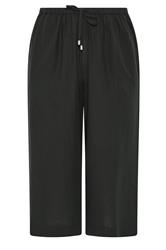 EVANS Curve Black Linen Cropped Trousers