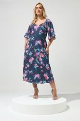 YOURS LONDON Plus Size Navy Blue Floral Midaxi Dress | Yours Clothing 3