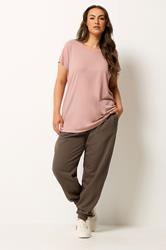 YOURS Plus Size Brown Sweatshirt Jogger & T-Shirt Set | Yours Clothing 2