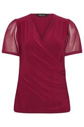 M&Co Petite Berry Red Mesh Wrap Top | M&Co 5