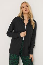 LTS Tall Women's Black Linen Long Sleeve Shirt | Long Tall Sally  1