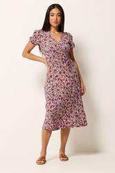 M&Co Petite Pink Ditsy Floral Midi Wrap Dress | M&Co 1