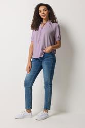 M&Co Purple Pastel Tie Neck Frill Sleeve Blouse | M&Co 1