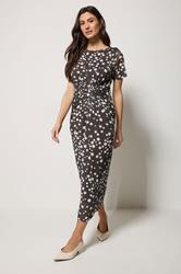 M&Co Brown Polka Dot Twist Front Mesh Maxi Dress | M&Co 1