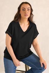EVANS Plus Size Black Crochet Trim T-Shirt | Evans  3