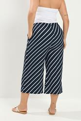 YOURS Plus Size Navy Blue Striped Crinkle Culottes | Yours Clothing 2