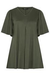 YOURS Curve Khaki Green Pleat Front Top