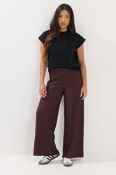 PixieGirl Petite Women's Chocolate Brown Textured Wide Leg Trousers | PixieGirl 3