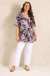 EVANS Plus Size Berry Red Palm Leaf Pleat Front Top | Evans  1