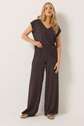 LTS Tall Women's Chocolate Brown Textured Elasticated Wide Leg Trousers | Long Tall Sally 3
