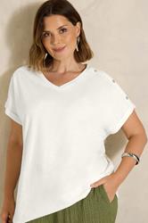 EVANS Plus Size Ivory White Button Shoulder T-Shirt | Evans 3