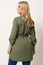 YOURS Plus Size Khaki Green Belted Tunic Shirt | Yours Clothing 2