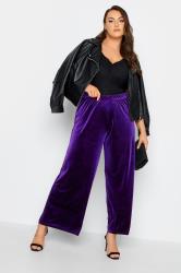 Plus Size Purple Wide Leg Stretch Velvet Trousers | Yours Clothing