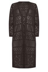 M&Co Petite Chocolate Brown Pointelle Longline Cardigan