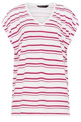 YOURS Plus Size White & Pink Stipe V-Neck T-Shirt | Yours Clothing 5