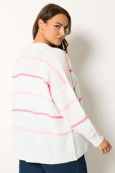 YOURS Plus Size White & Pink Stripe Knitted Cardigan | Yours Clothing 2
