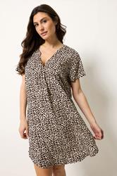 M&Co Brown Animal Print Notch Neck Midi Dress | M&Co 3