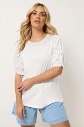 YOURS Plus Size White Broiderie Anglaise T-Shirt | Yours Clothing 1