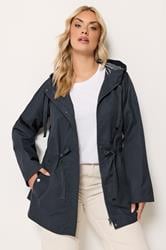 YOURS Plus Size Navy Blue Stripe Lined Hooded Jacket | Yours Clothing 1