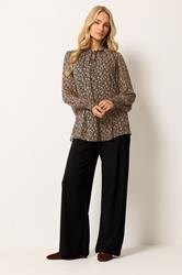 M&Co Brown Floral Tie Neck Blouse | M&Co 1