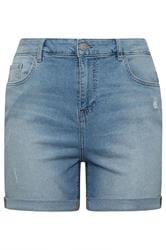 YOURS Curve Blue Denim Boyfriend Shorts