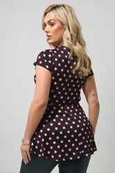 YOURS LONDON Plus Size Purple Polka Dot Wrap Front Top | Yours Clothing 2