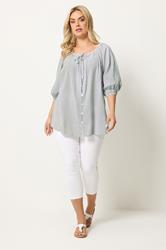 YOURS Plus Size Navy Blue Stripe Tie Detail Top | Yours Clothing 1