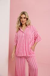 YOURS Plus Size Pink Stripe Crinkle Shirt | Yours Clothing 3