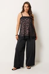 YOURS Plus Size Brown Leopard Print Lace Trim Vest Top | Yours Clothing 1