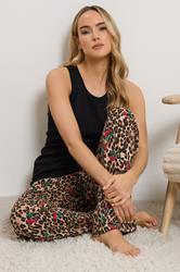 LTS Tall Women's Black Cherry & Leopard Cotton Pyjama Set | Long Tall Sally 1