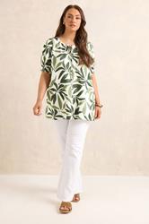 EVANS Plus Size Green Leaf Print Tie Neck Blouse | Evans 4
