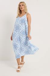 YOURS Plus Size Blue Tile Print Throw On Maxi Dress | Yours Clothing 2