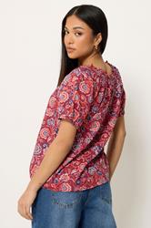 M&Co Petite Orange Abstract Print Scoop Neck Top | M&Co 2
