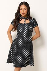 PixieGirl Petite Women's Black Polka Dot Tie Detail Mini Dress | PixieGirl 2