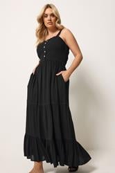 YOURS Plus Size Black Shirred Placket Dress | Yours Clothing 1