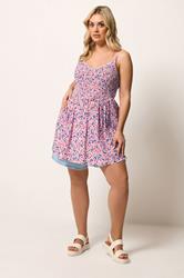 YOURS Plus Size Pink Ditsy Floral Shirred Cami Top | Yours Clothing 1
