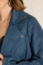EVANS Plus Size Navy Blue Suedette Biker Jacket | Evans 4