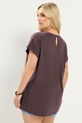 YOURS Plus Size Brown Broderie Anglaise Grown On Sleeve T-Shirt | Yours Clothing 2