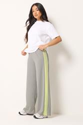 PixieGirl Petite Women's Grey Side Stripe Scuba Wide Leg Trousers | PixieGirl 3