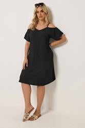 YOURS Plus Size Black Texture Cold Shoulder Dress | Yours Clothing 3