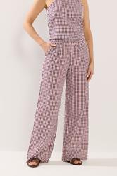 LTS Tall Women's Burgundy Red Gingham Cotton Wide Leg Trousers | Long Tall Sally 1