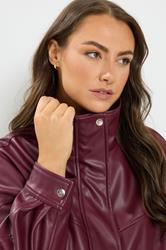 YOURS Plus Size Red Faux Leather Funnel Neck Jacket | Yours Clothing 5