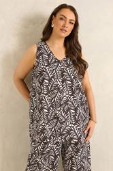 EVANS Plus Size Brown Leaf Print Linen Set | Evans 2