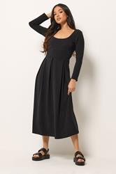 PixieGirl Petite Women's Black Scoop Neck Midi Dress | PixieGirl 1