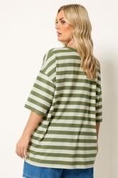 YOURS Plus Size Khaki Green & Cream Boxy T-Shirt | Yours Clothing 2