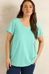EVANS Plus Size Turquoise Blue Cotton T-Shirt | Evans 3