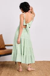 PixieGirl Petite Women's Mint Green Floral Tie Back Midi Dress | PixieGirl 2