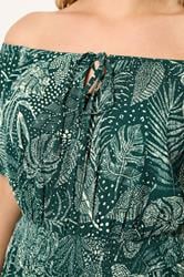 YOURS Plus Size Green Leaf Tie Neck Bardot Maxi Dress | Yours Clothing 5